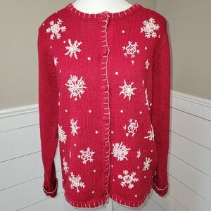 Upscale Red Snowflake Design Christmas Sweater -Size Large